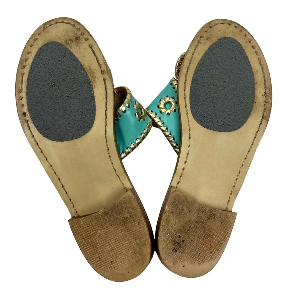 Jack Rogers Nantucket Gold Sandals 6 Caribbean Blue